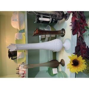 Fenton Vintage White Hobnail Swung Pedestal Vase–21" Inch Milk Glass Collectible